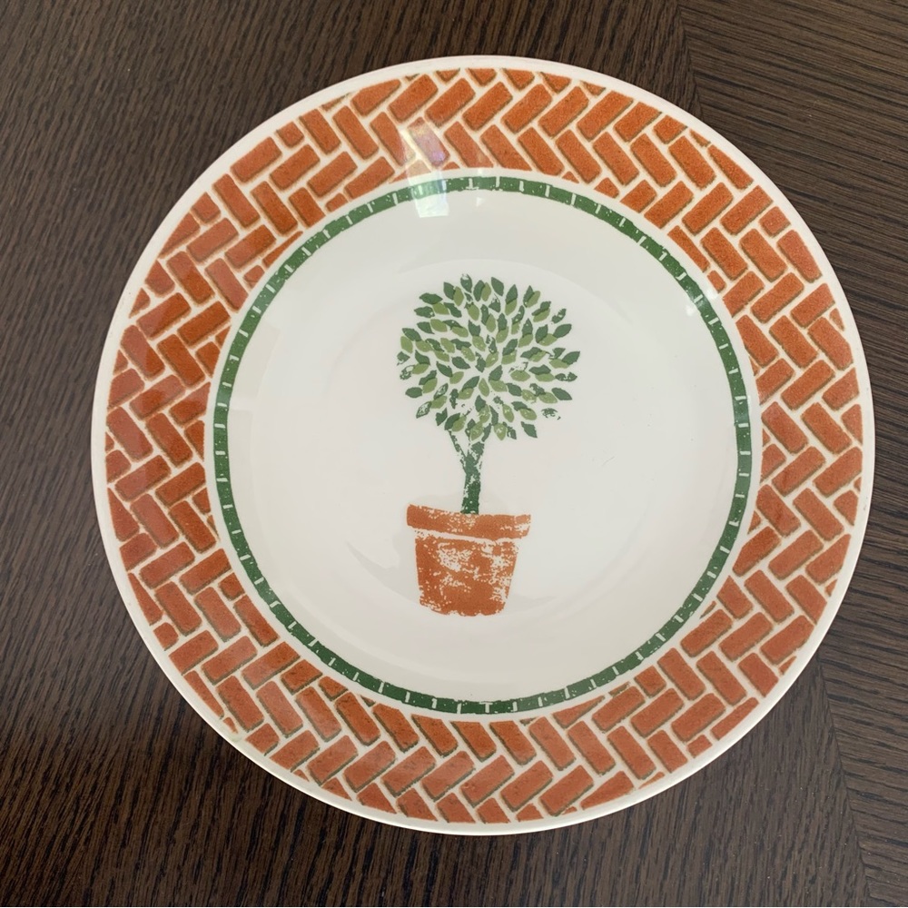 Pier 1 Topiary Soup/pasta/cereal  8” Bowls made in England Brick Border